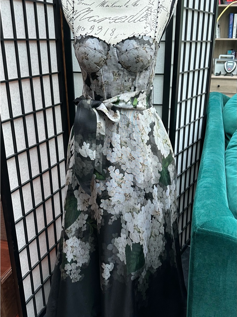 Floral Strapless Black and White Picnic Dress